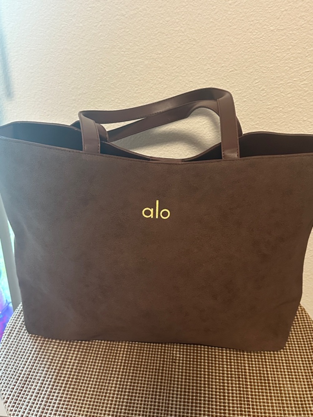 ALO Yoga Brown Tote with Gold Logo